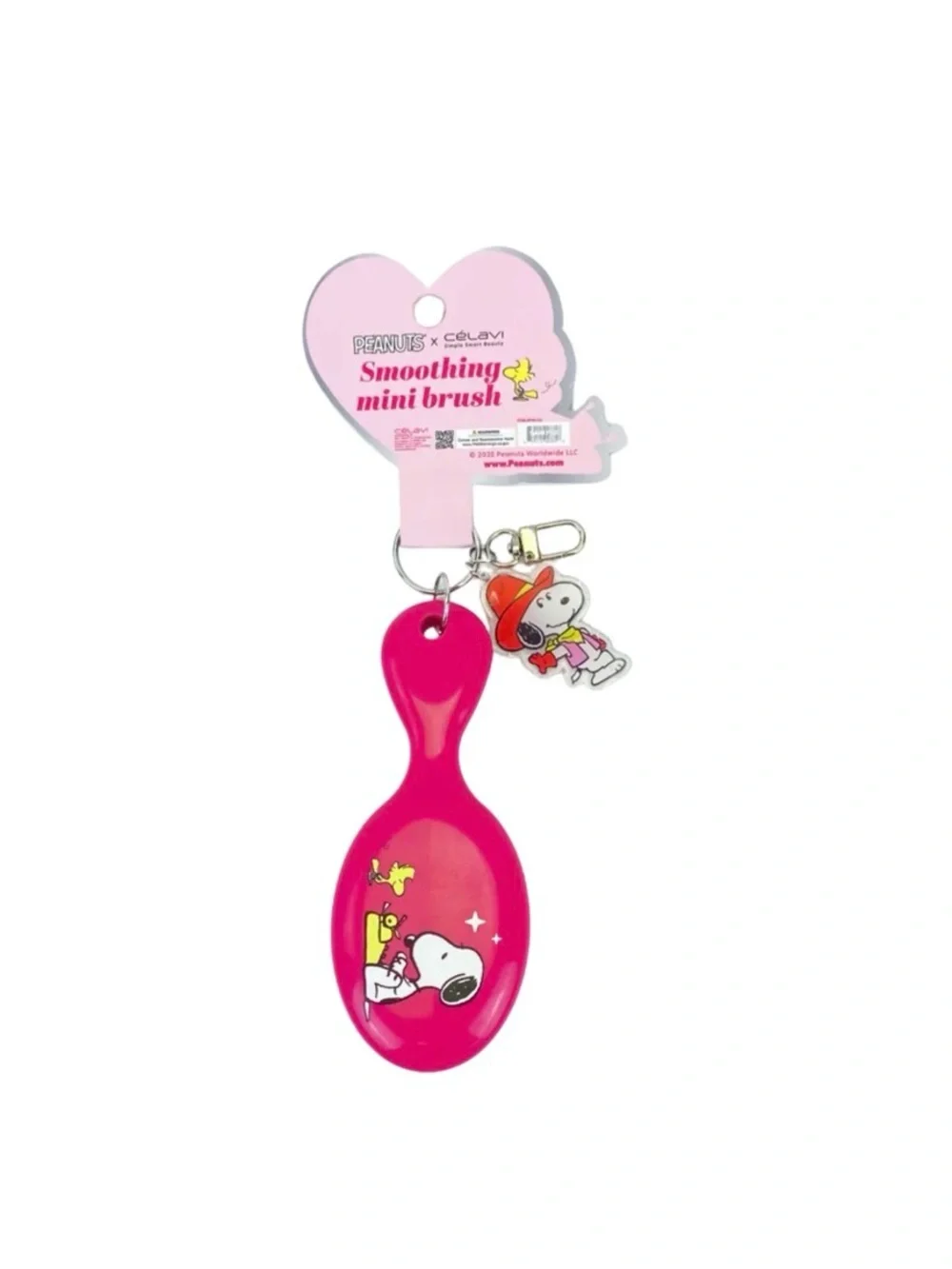 Peanuts Bright Pink Mini Hair Brush Keychain with Snoopy Charm